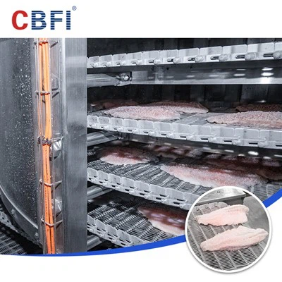 Freezer em espiral duplo de 500 kg/h para peixe